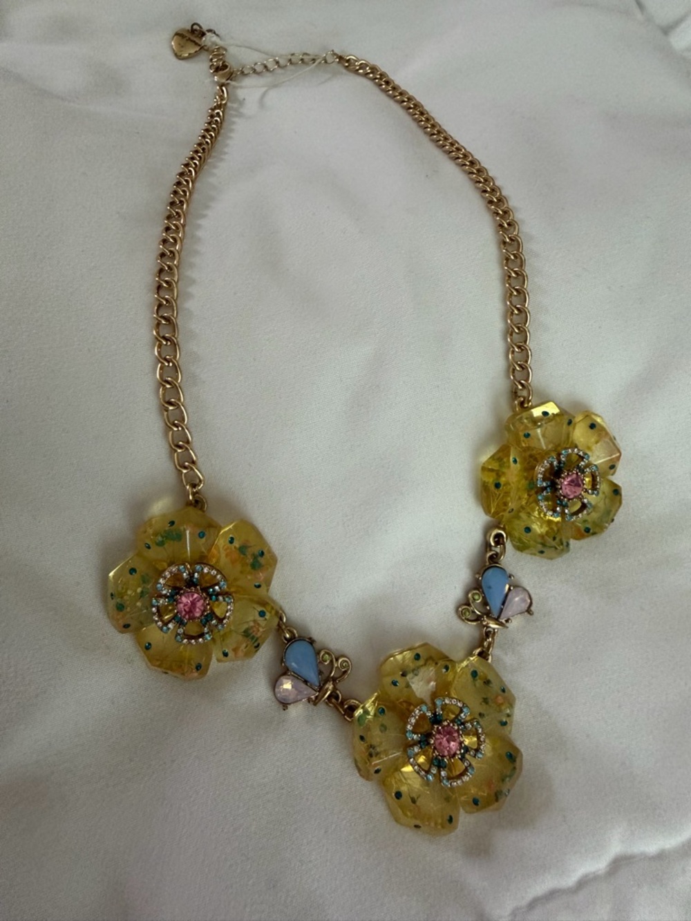 Betsey Johnson- Triple Flower Statement Necklace - Picture 2 of 6